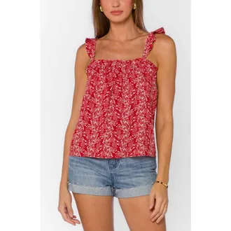 Velvet Heart Carolyn Floral Ruffle Linen Blend Camisole in Saucy Red Floral at Nordstrom Rack, Size X-Small