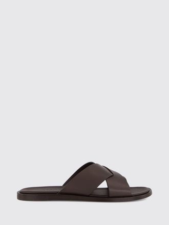Orlebar Brown Ciabatte slide in pelle liscia con suola in cuoio
