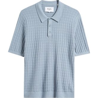 Wax London Naples Diamond Stitch Cotton & Cashmere Polo Sweater in Grey Blue at Nordstrom Rack, Size Medium