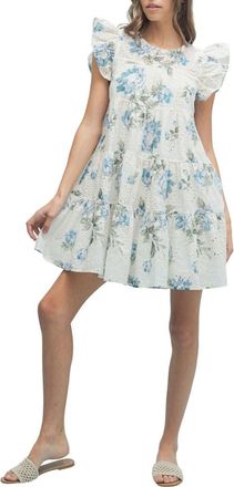 Wishlist Floral Eyelet Babydoll Dress in Blue/Cream at Nordstrom Rack, Size Medium