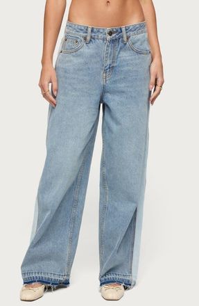 Edikted Cailin Contrast Stripe Wide Leg Pants in Blue at Nordstrom, Size X-Large