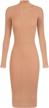 Elisabetta Franchi Midi Gebreide Jurk - Dames - Kleedjes - Bruin - S - Leer - Kleedjes