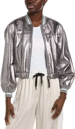 Brunello Cucinelli Metallic Bomber Jacket With Ribbed Trim, Brand Size 50 (US Size 16)