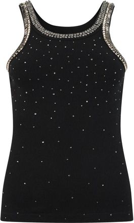 Pinko Ribbed Top met Sierlijke Versiering - Dames - Tops zonder mouwen - Zwart - L - Katoen - Tops