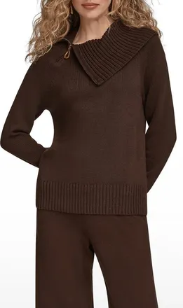 DKNY Asymmetric Zip Collar Sweater in Chocolt Pl at Nordstrom, Size X-Large