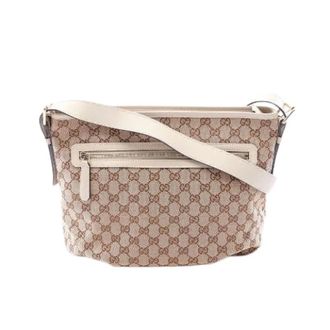 Gucci Pre-owned GG Canvas Leren Schoudertas - Dames - Pre-owned - Beige - Maat: ONE Size Leer