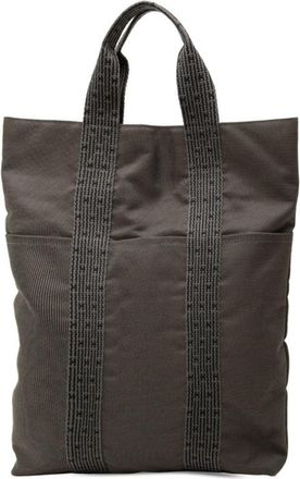 Herm&egrave;s Gray Canvas Handbag Tote Bag (Pre-Owned)