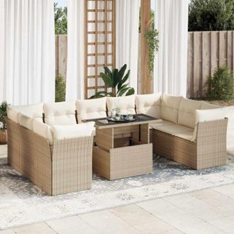 vidaXL Juego De Sof&aacute;s Jard&iacute;n Con Cojines Beige 10 Pzas Rat&aacute;n Sint&eacute;tico Vidaxl