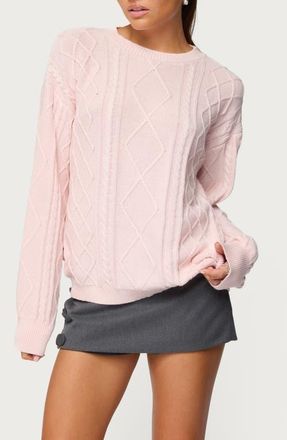 Edikted Jessy Oversize Cotton Cable Stitch Sweater in Light-Pink at Nordstrom, Size X-Small