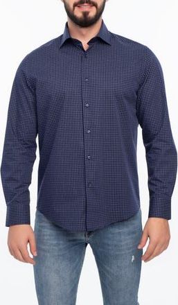 Vella Pais Grid Cotton Slim Fit Button Down Shirt in Navy Blue at Nordstrom Rack, Size Xx-Large