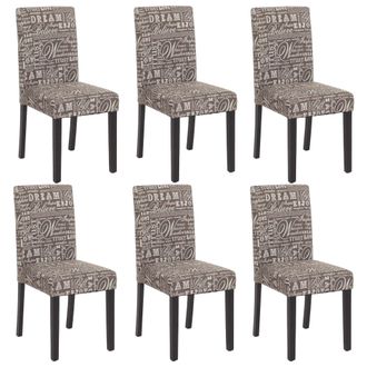 Hhg Non Utilizzato] Set 6x Sedie Littau Tessuto Soggiorno Cucina Sala Da Pranzo 43x56x90cm Grigio Con Scritte Piedi Scuri