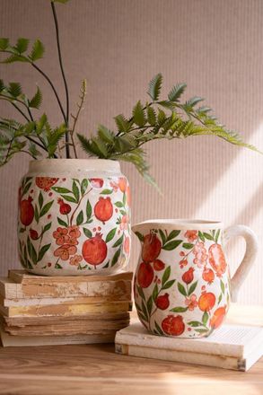 Kalalou Set Of Two Cement Pitcher And Vase - Pomegranites