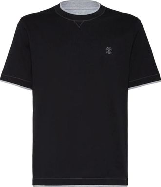 Brunello Cucinelli Brunello Cucinelli, T-Shirts, male, Blue, Size: XL Blue Logo Cotton T-shirt Polos