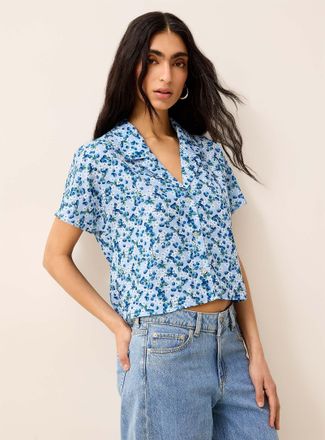 Icone Womens Notched collar boxy-fit blouse