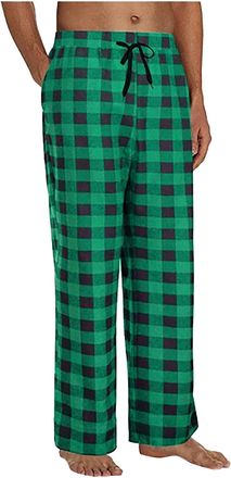 Generic Mens Pyjama Bottoms Smart Casual Checked Lounge Sanitary Pants Elasticated Waist Drawstring Soft Pjs Trousers Check Loungewear Flannel Plaid Pants wit