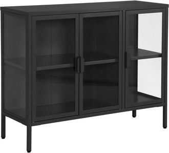 Sweeek Industrial metal and tempered glass sideboard with 3 doors 100cm Black 100x35x80 cm - Arkansas