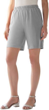 Roaman's Plus Size Soft Knit Pull On Short in Medium Heather Grey at Nordstrom, Size Large