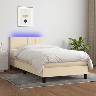 vidaXL Cama Box Spring Colch&oacute;n Y Luces Led Tela Crema 100x200 Cm Vidaxl