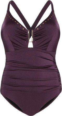 Fiorella Rubino Badpak uit &eacute;&eacute;n stuk met studs en cut-out detail - Dames - Badpakken - Paars - L - Polyester - Badmode