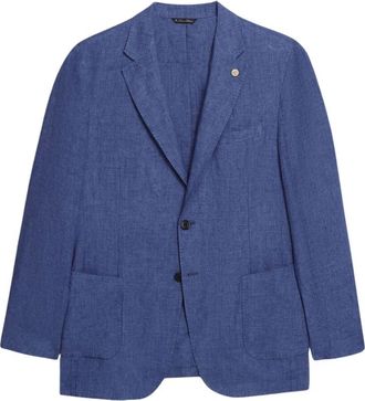 Brooks Brothers Linnen Single-Breasted Blazer - Heren - Blazers - Blauw - L - Linnen - Jassen