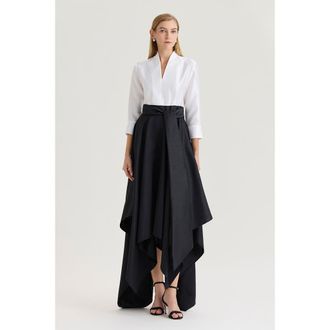 Ming Wang x Family Savvy Fit-N-Flare Tie-Waist Woven Maxi Dress in Black/white at Nordstrom, Size X-Small