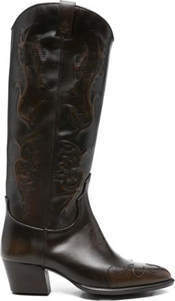 Maje 50 mm leren laarzen met geborduurde bloemen - Bruin