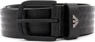 Emporio Armani All Over Logo Riem - Heren - Riemen - Zwart - 105 CM - Leer - Accessoires