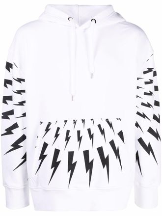 Neil Barrett Thunderbolt-print hoodie - men - Cotton/Polyester - M - White