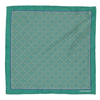 Ferragamo Ferragamo Green Geometric Pattern Pocket Square