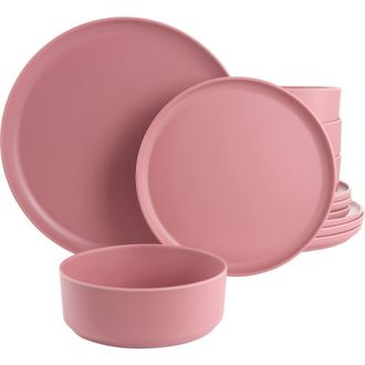 Gibson Home Canyon Crest 12 Piece Round Melamine Dinnerware Set in Pink at Nordstrom