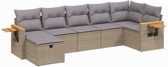 vidaXL Juego De Sof&aacute;s Jard&iacute;n Con Cojines Beige Mezcla 7 Pzas Rat&aacute;n Pe Vidaxl