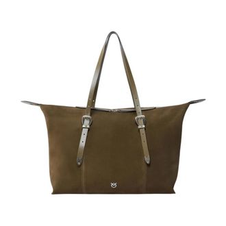 Pinko Pinko - Rechthoekige su&egrave;de tote tas - Dames - Tassen - Groen - Maat: ONE Size Su&egrave;de