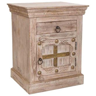 Wanderlust Deco Mesita de madera artesanal beige, 53x45x66h cm