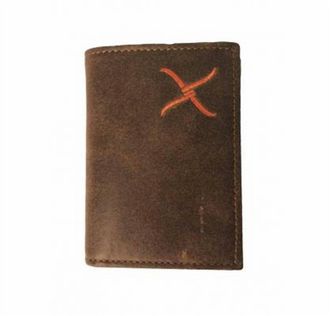 Twisted X Boots Leather Tri Fold X Wallet In Brown/orange