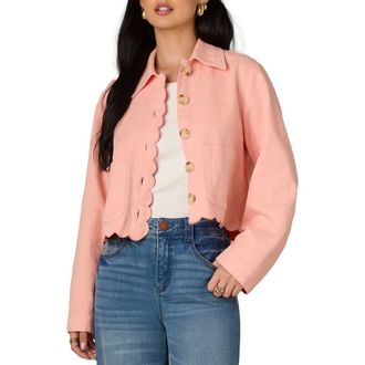 Wit & Wisdom Scallop Detail Cotton Crop Jacket in Papaya at Nordstrom, Size X-Small