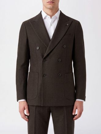 Tagliatore Blazer doppiopetto in misto lana marrone con tasche a toppa e rever