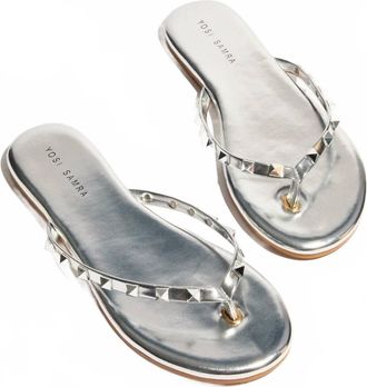 Yosi Samra Womens Rivington Stud Flip Flop Sandals In Silver