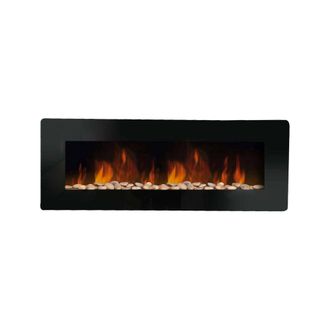 Dmora Chimenea El&eacute;ctrica Dtamburin, Estufa El&eacute;ctrica, Hogar El&eacute;ctrico De Pared, Chimenea Moderna, Made In Italy, 11x127 H50 Cm, Negro - Dmora