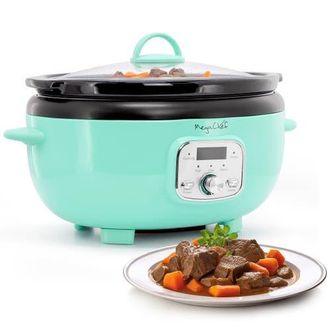 MegaChef 6.9 Quart Oval Electric Slow Cooker in Turquoise with Black Pot in Blue at Nordstrom