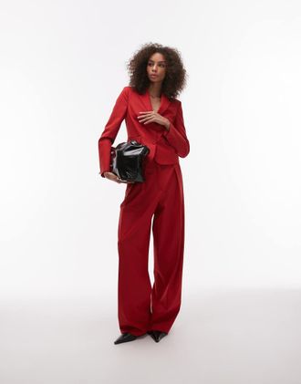 Mango Pantaloni dritti rossi in coordinato-Rosso