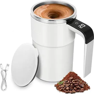 OEM Tazas, 380 Ml, Taza De Caf&eacute;, Taza Con Agitador Autom&aacute;tico Para Medir La Temperatura, Taza De Caf&eacute;, Recargable, T&eacute; Y Chocolate Caliente, Blanca