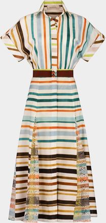 Silvia Tcherassi Odila Striped Godet Midi Shirtdress