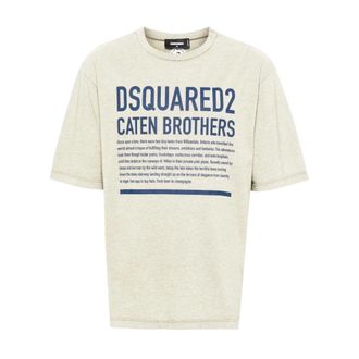 Dsquared2 T-Shirts, male, Beige, Size: M Loose Fit Logo T-Shirt