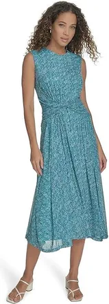 Calvin Klein Mesh Twist Front Midi Womens Dress Lake : 12, Mesh/Polyester/Spandex