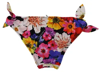 Dolce & Gabbana Womens Black Floral Print Swimsuit Bikini Bottom Swimwear Nylon Elastane Clothing