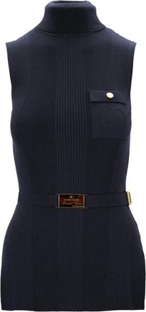 Elisabetta Franchi Geribbelde mouwloze coltrui - Dames - Coltruien - Blauw - L - Truien & Vesten