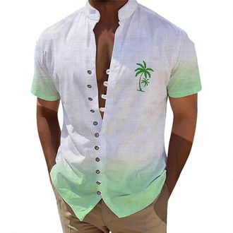 Generic Men Funky Summer Hawaiian Shirts Short Sleeve Personalised Short-Sleeve Print Shirt With Coconut Trees Skin-Friendly Beach Shirts Tropical Holiday Sum