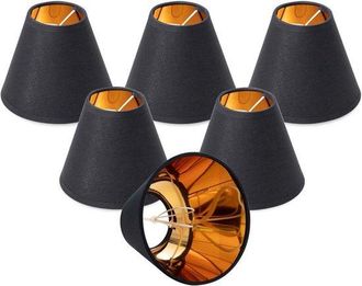 No Brand Pantallas De Tela Para L&aacute;mparas - 6 Unidades - 80150125 Mm - L&aacute;mparas - Para Diversos Ambientes Del Hogar - Superficie Negra Y Base Dorada
