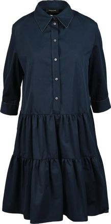 Fabiana Filippi Blue Button-Down Three-Quarter Sleeve Cotton Shirt Dress