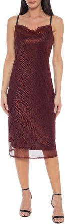 Bebe Cowl Neck Metallic Midi Slipdress in Red at Nordstrom Rack, Size X-Small